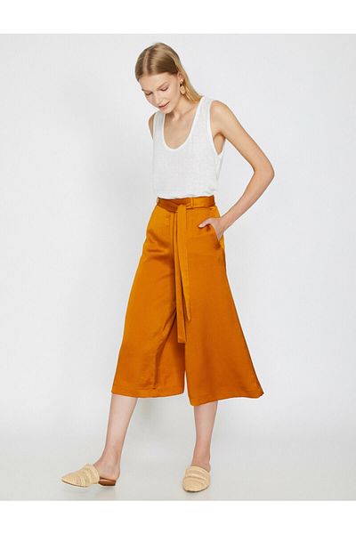 Koton Women's Yellow Belt Detailed Trousers 0KAK42005UW