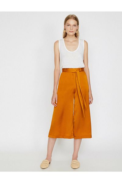 Koton Women's Yellow Belt Detailed Trousers 0KAK42005UW