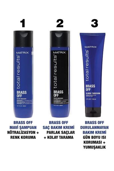 Matrix Brass Off Mavi Şampuan 300ml + Saç Bakım Kremi 300ml Bakım Seti