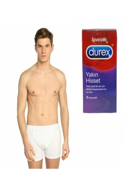 Tutku Мъжки бели боксерки от ликра и презерватив Durex