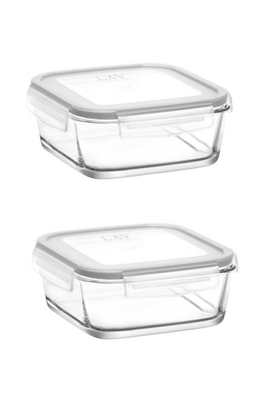 LAV Storage Container 2 Pieces Glass Locking Storage Container 1150cc Frs249 White