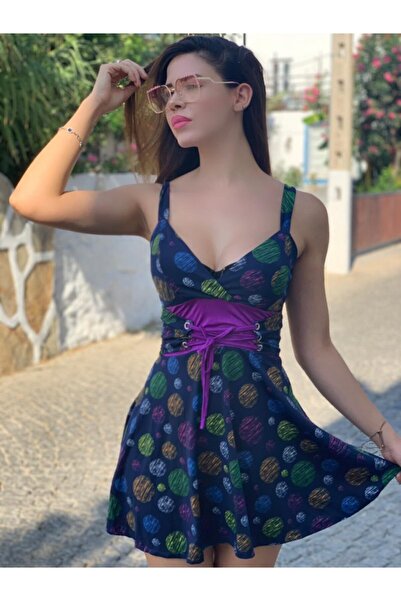 KAYAHAN COLLECTION -kadın Kloş Beli Kuşgözü Kemer Detaylı Elbise