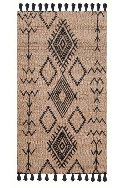 GizHome Bolero Natural Jüt El Dokuma Hasır Örgü Halı X06/X07 Black