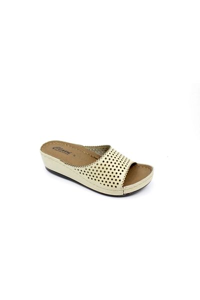 Zerhan Women's Beige Wedge Heel Anatomical Slippers Clavi 1856