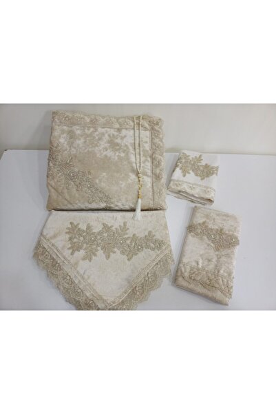 Lamazihome Cappucino 5 Parça Lüks Kadife Seccade Seti Seccade Takımı