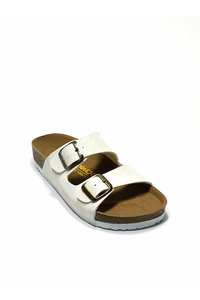 MULEX Λευκές Ορθοπεδικές Παντόφλες Unisex - Διπλή Πόρπη και Σόλα από φελλό