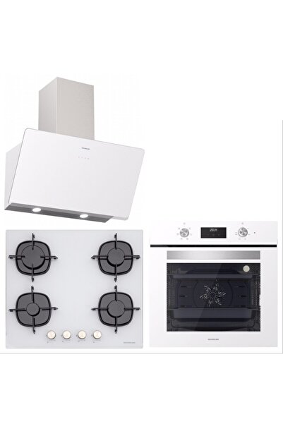 Silverline Bo6502w02-cs5436w01-3457 Soho 60 Cm Beyaz Cam Ankastre Set