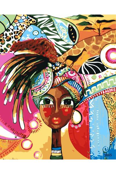 HobbyGO Renkli Afrika Sayılarla Boyama Seti Çerçevesiz Kanvas Bez 45x55 Cm