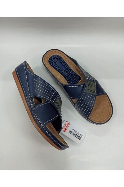 GEZER Γυναικείες παντόφλες με χοντρό τακούνι Navy Blue.