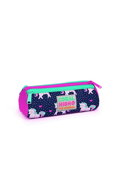 Coral High Unisex Παιδική τσάντα στυλό τριών διαμερισμάτων Navy Blue Unicorn 22310