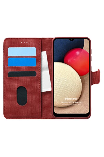 Microsonic Samsung Galaxy A02s Kılıf Fabric Book Wallet Kırmızı
