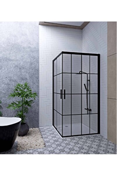 Blackline Siyah Köşe Siyah Çizgili Dusakabin 130x130