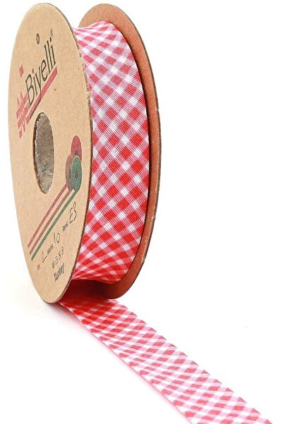 Biyelli Червена карирана сгъната кос памучна лента за кантиране, ширина 2 см,...