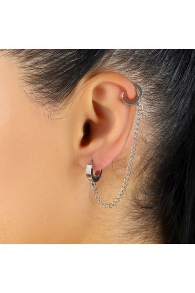 Köstebek 2-Piece Steel Earrings with Chain