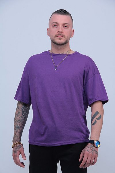 MODAGEN Ανδρικό T-Shirt με μωβ Crew Neck Casual Cut