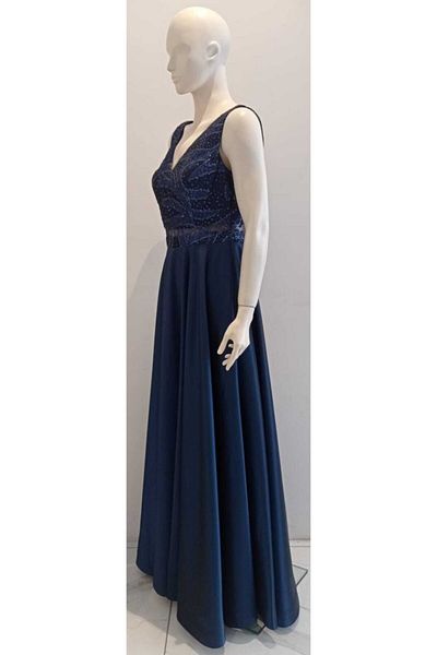 DORİDORCA Flared Cut Silvery Fabric Evening Dress