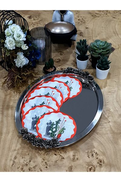 Tanem Home Cactus Pattern Embroidered Coasters, Cocktail Presentation Napkin 15x15 Cm