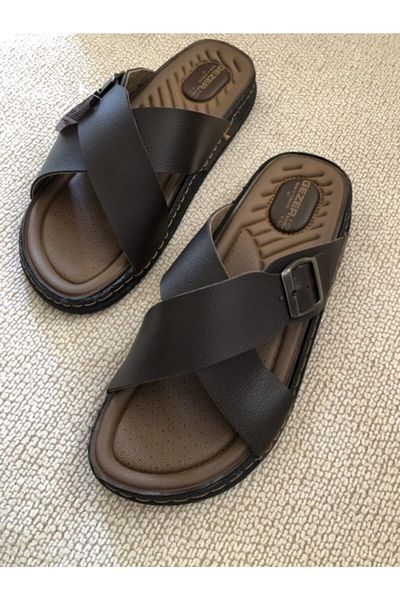 GEZER Men's Orthopedic Comfortable Sole Cross Adjustable Black Men's Slippers
