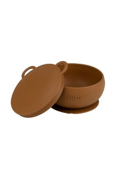 OiOi Vacuum Base Bowl with Silicone Lid - Brown