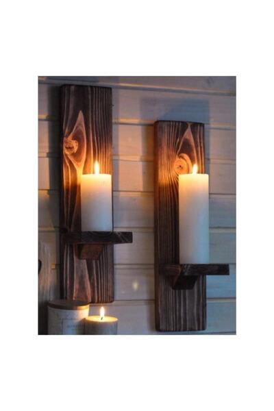 BfdWooD Dekoratif 2'li Duvar Rafı / Mumluk