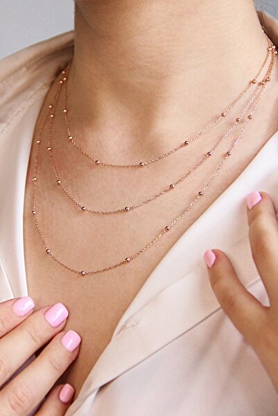 Argentum Concept 925 Ayar Gümüş Toplu Üç Zincirli Rose Gold Kolye - N166001