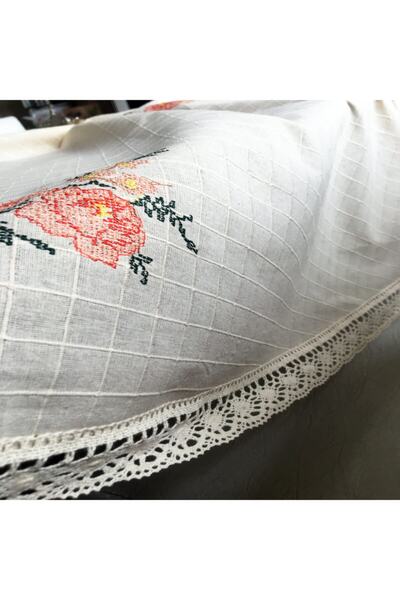 Yavuz Tekstil Orange Cross Stitch Lace Round Tablecloth 160x160 cm