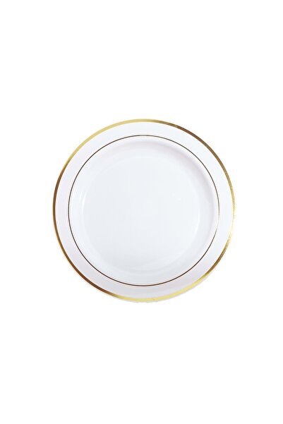 Genel Markalar Plastik Gold Renk İşlemeli Beyaz Tabak 26 cm - 6 Adet