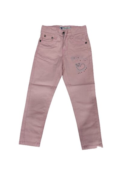 Je RİNDO BEBE Kız Çocuk Pembe Kalp İşlemeli Keten Pantolon
