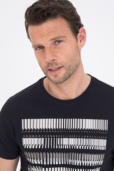 Pierre Cardin Μπλουζάκι με λαιμόκοψη σε σκούρο ανθρακί Slim Fit