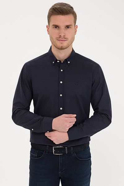 Pierre Cardin Тъмносиня прилепнала риза