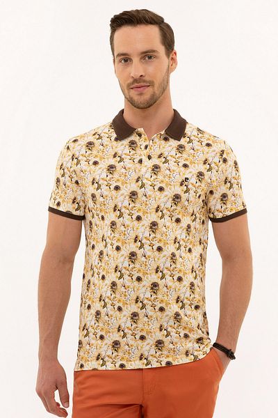 Pierre Cardin Καφέ μπλουζάκι Polo Slim Fit με λαιμόκοψη