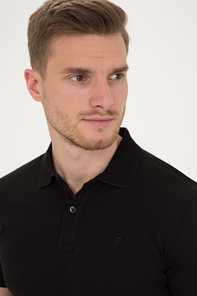 Pierre Cardin Black Slim Fit Basic Polo Neck T-Shirt