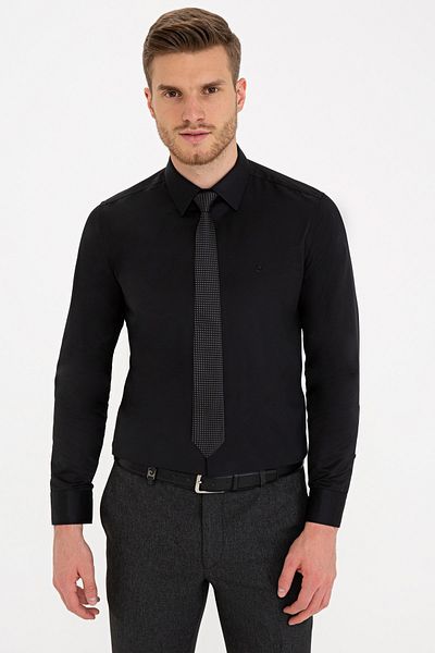 Pierre Cardin Черна тънка базова риза