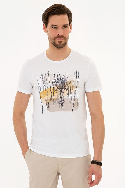 Pierre Cardin Λευκό Τ-Shirt Slim Fit Με Κοντό Μανίκι