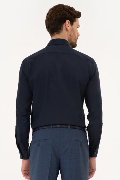 Pierre Cardin Lacivert Slim Fit Armürlü Gömlek