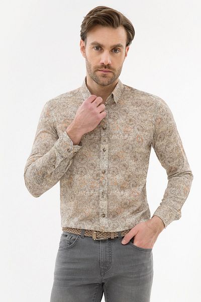 Pierre Cardin Πουκάμισο σε μπεζ Slim Fit