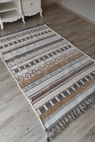 just arte yeni hali modelleri dekoratif sonil dokuma hali yikanabilir cift tarafli butik kilim krem kahve gold fiyati yorumlari trendyol