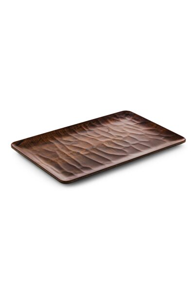 Tria Hibrit Ahşap Rölyefli Dikdörtgen Servis Tabak 6 Adet 16x26 Cm Kestane De...