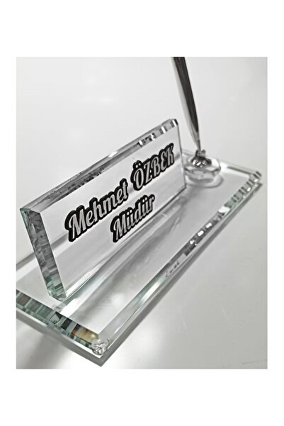 MERTKRİSTAL Kristal Masa Isimliği Kalemli Ofis Hediyesi M1001hr-slv Cam Masaü...
