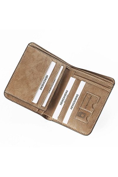 baellerry Men's Brown Hengsheng Short Nubuck Leather Card Holder Wallet