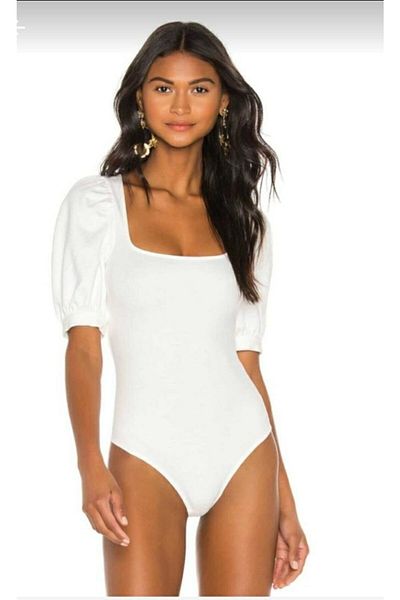 Nsb Tasarım Women's White Balloon Sleeve Silk Jersey Body