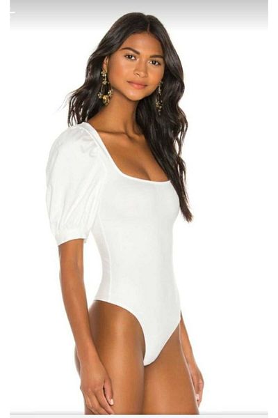 Nsb Tasarım Women's White Balloon Sleeve Silk Jersey Body