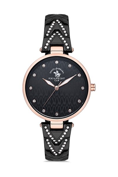 Santa Barbara Polo & Racquet Club ساعة نسائية بسوار معدني أسود -8680161884170