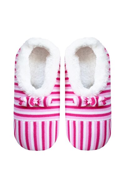 UNLIMITED LEGWEAR Pembe Çizgili Fiyonk Detaylı Ev Patiği Terliği