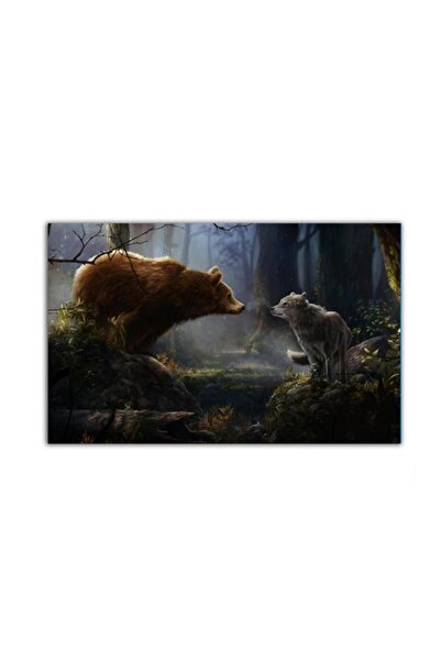 Ayı Ve Kurtun Ormandaki Karşılaşması Tablo 50 X 70 Cm