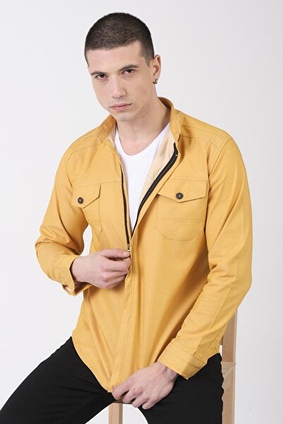 Giymoda Erkek Fermuarlı Regular Fit Denim Gömlek