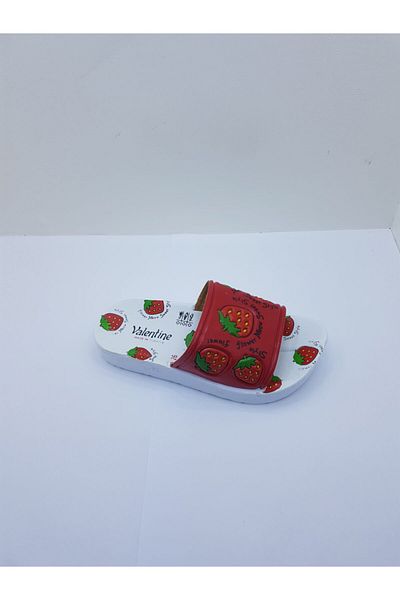 Çınar Girl's Red Strawberry Patterned Slippers