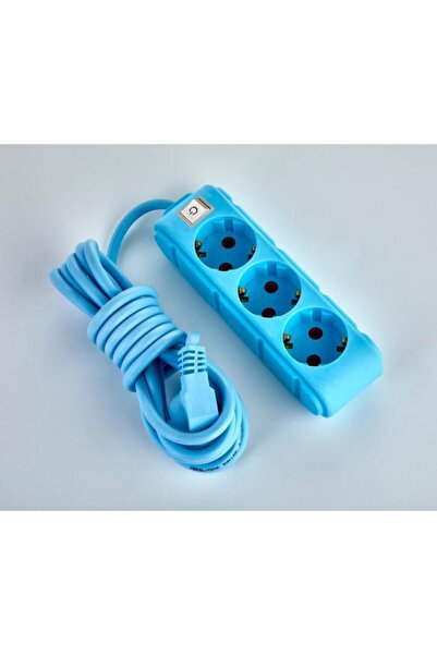 UFO Anahtarlı Elektrik 3 Metre Mavi Renkli Üçlü Topraklı Kablolu Topraklı Grup Priz