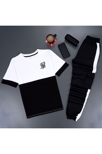 uyguntarz Set de trening cargo unisex alb cu imprimeu Fs negru