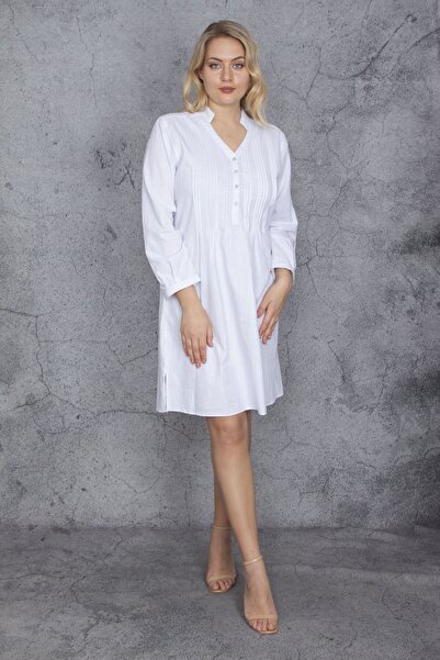 Şans Plus Size Dress - White - Shirt dress